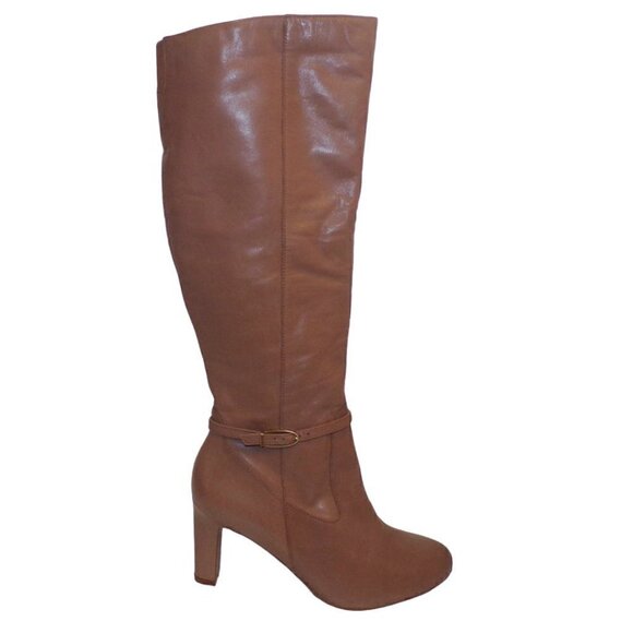 Naturalizer Henny Knee-High Buckle Detail Tall Dress Boots cafe Leather  10 New - Picture 1 of 7